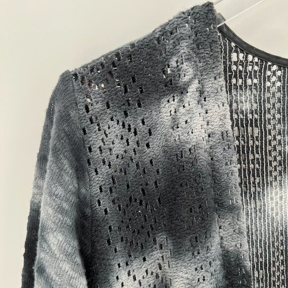 XCVI Tie-Dye Open Front Knit Cardigan Size Medium Crochet Boho Fringe Gray - Picture 3 of 10